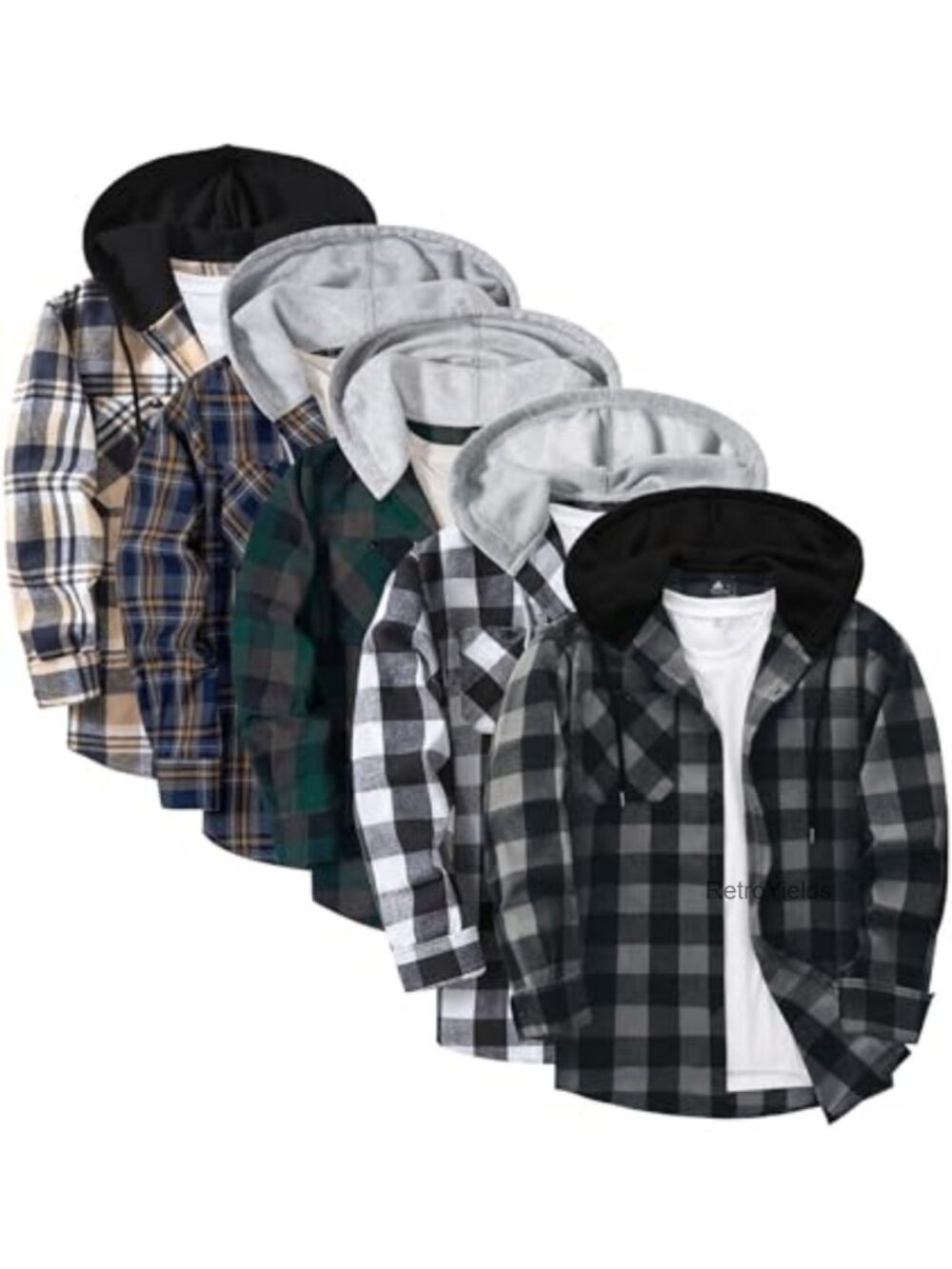 Men's Flannel Hoodie Shirts 5 Pack Button Down Long Sleeve Plaid Shirt with